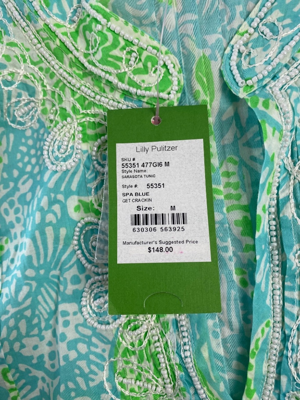 New Lilly Pulitzer Sarasota Beaded Tunic Cotton in Spa Blue Size M - NWT - Picture 8 of 12